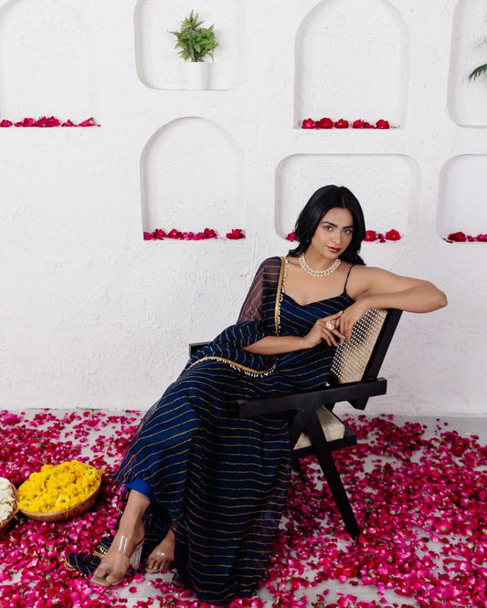 Flattering Georgette Navy Blue Color Anarkali Gown