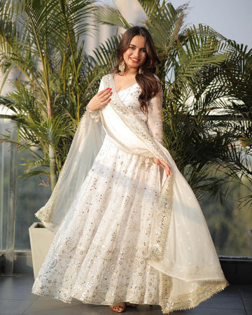 Full Heavy Work White Color Georgette Anarkali Suit Set