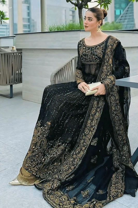 Full Sleeve Black Color Long Top Plazo For Sangeet