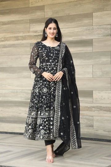Full Heavy Work Black Color Georgette Anarkali Gown