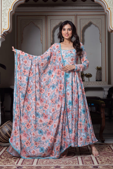 Gatika Digital Flower Printed Anarkali Suit with Dupatta For Function