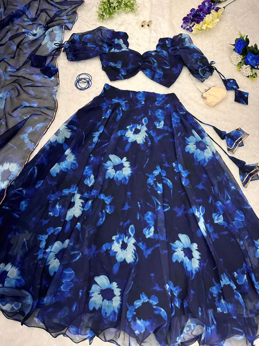 Good Looking Navy Blue Digital Print Lehenga Choli