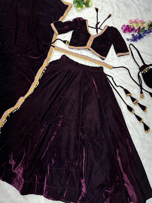 Good Looking Wine Color Fully Stitched Lehenga Choli