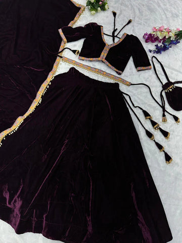 Good Looking Wine Color Fully Stitched Lehenga Choli