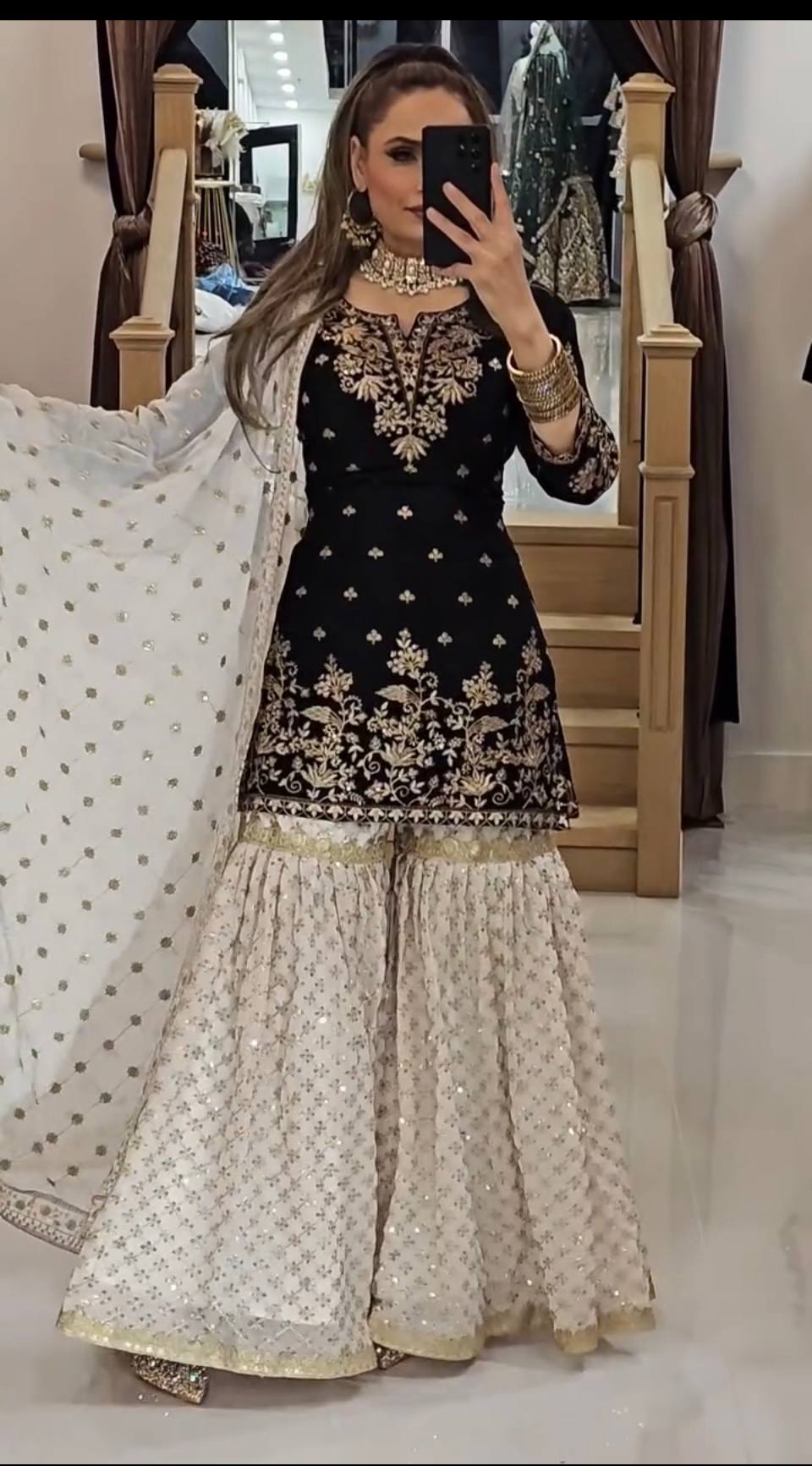 Gorgeous Black Color Embroidery Sequence Work Sharara Suit