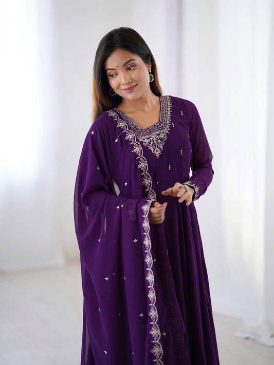 Graceful Purple Color Anarkali Gown