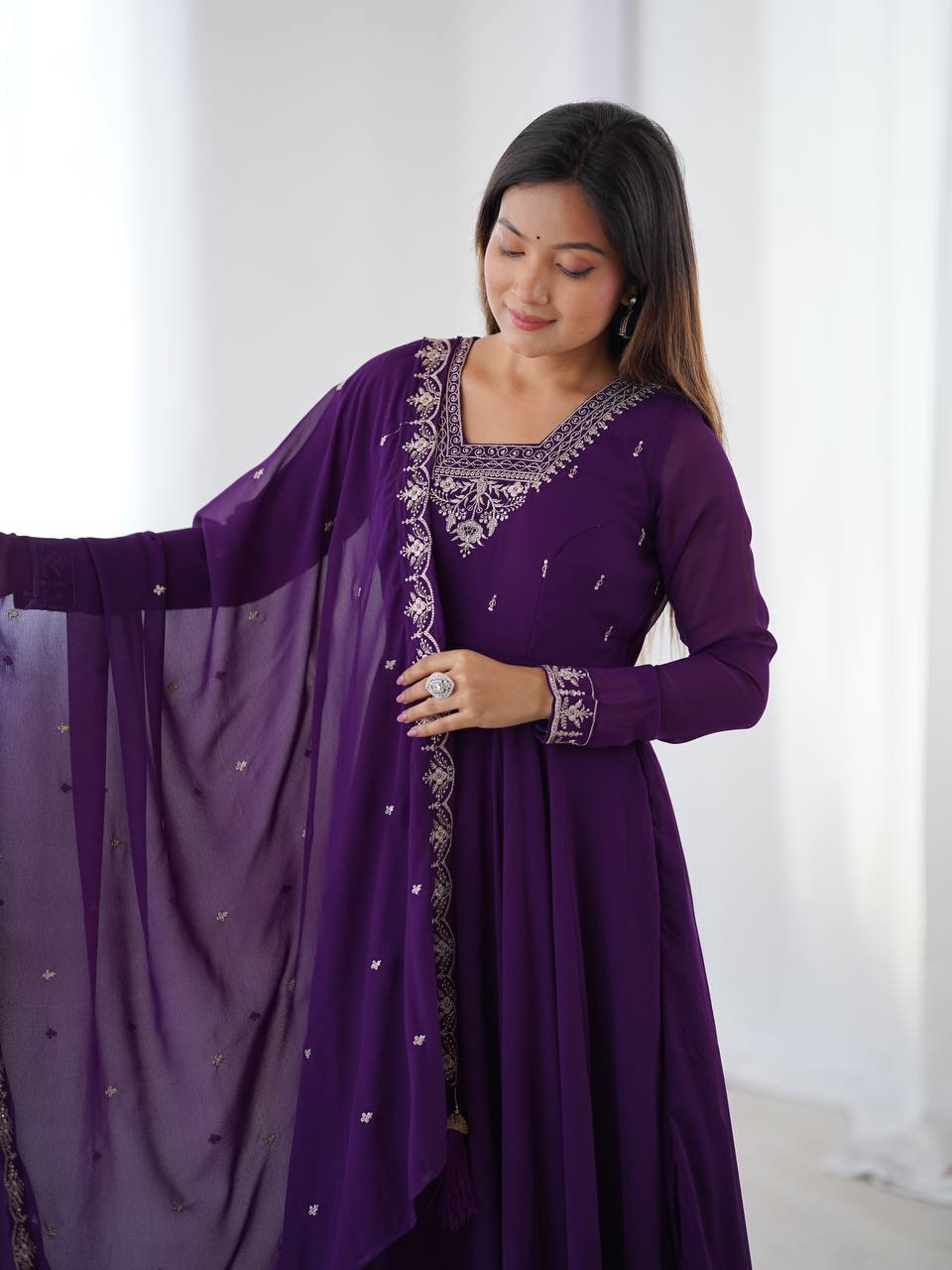 Graceful Purple Color Anarkali Gown
