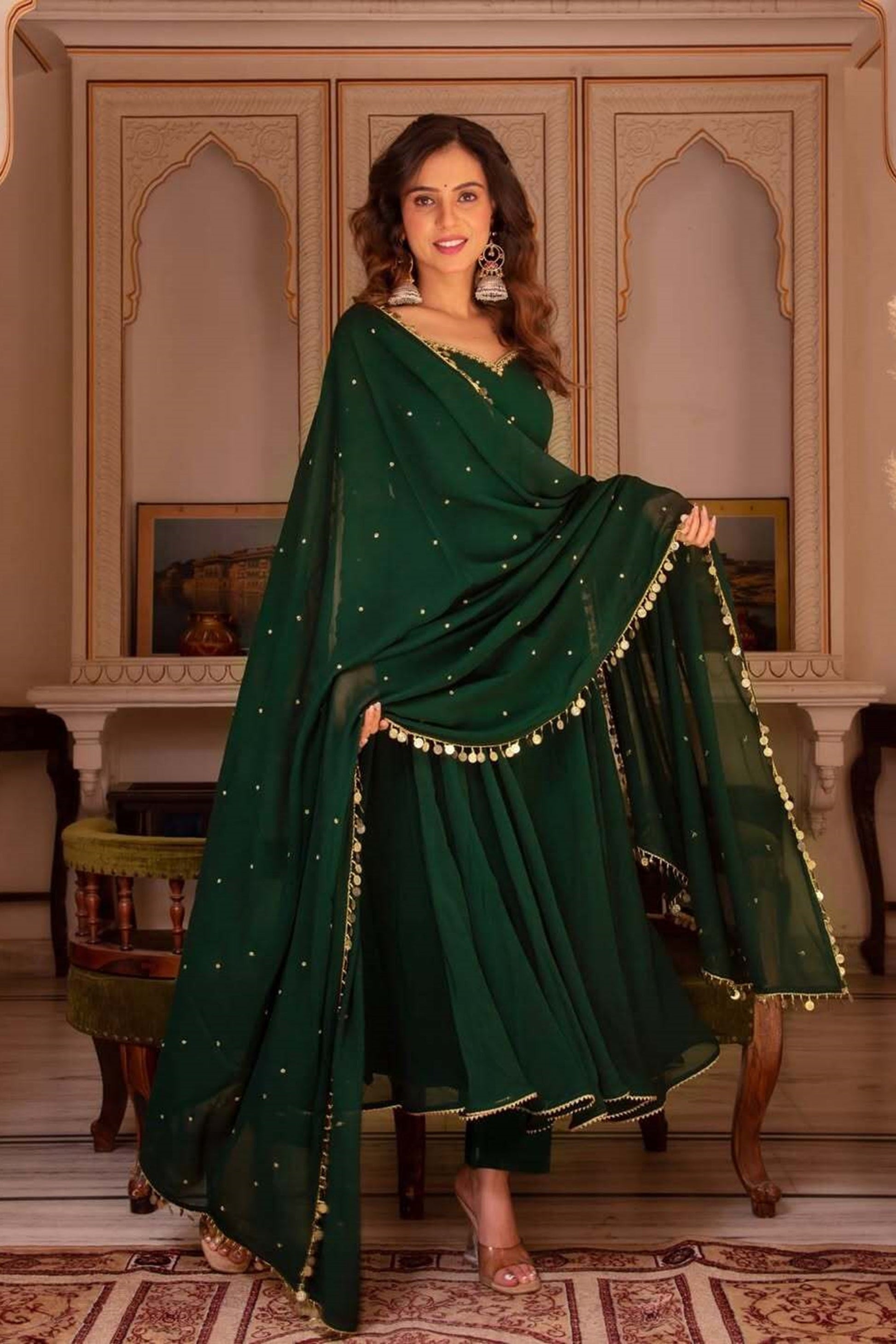 Green Color Georgette Anarkali Suit with Dupatta Green Color Georgette Anarkali Suit with Dupatta