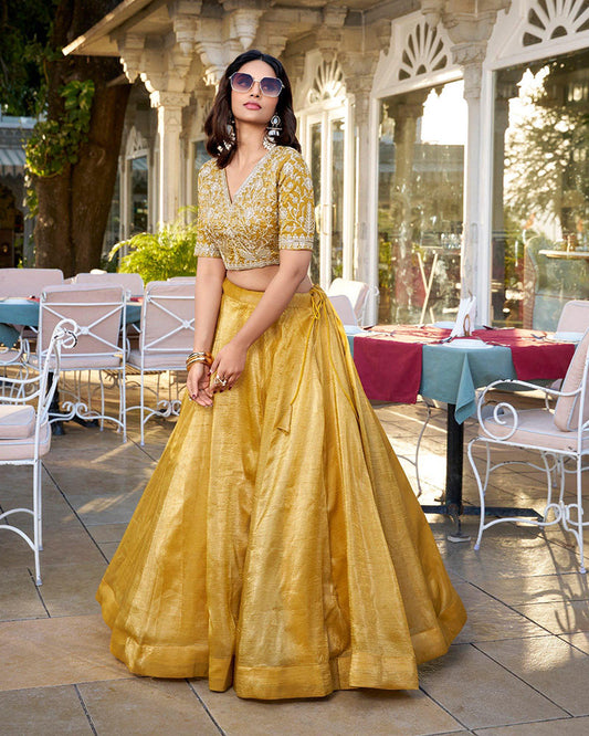 Haldi Special Mustard Color Goldie Silk Lehenga Choli