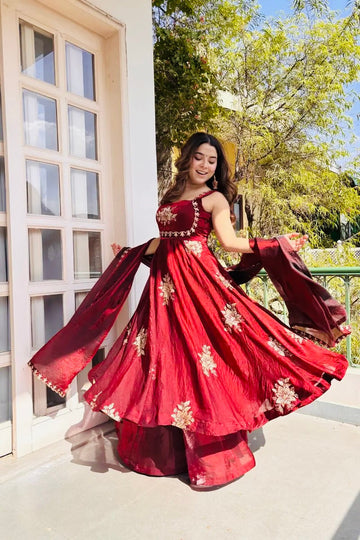 Fendy Silk Gown Sharara Set Embroidery Party Wear