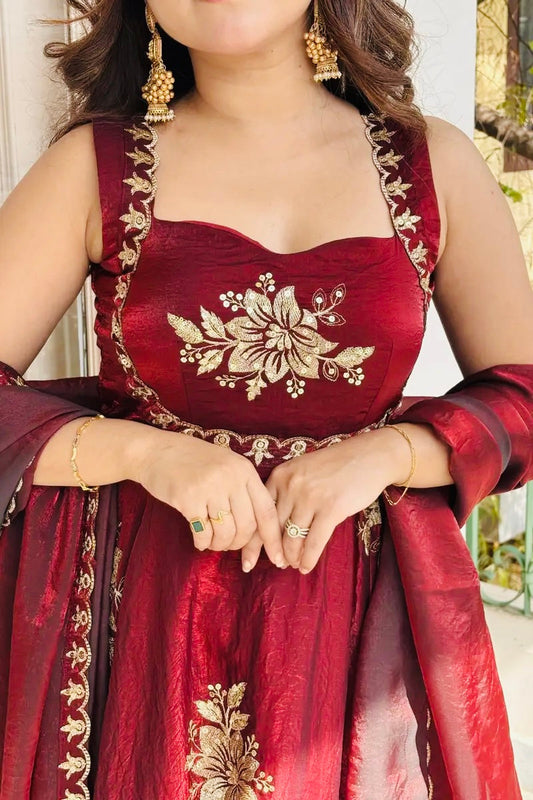 Fendy Silk Gown Sharara Set Embroidery Party Wear