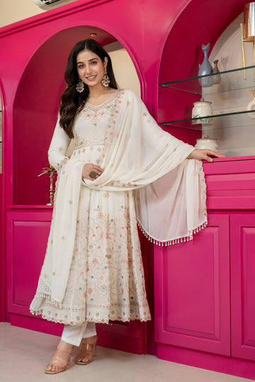 Soft Pastel Designer Anarkali Suit Set for Women with Luxurious Flare