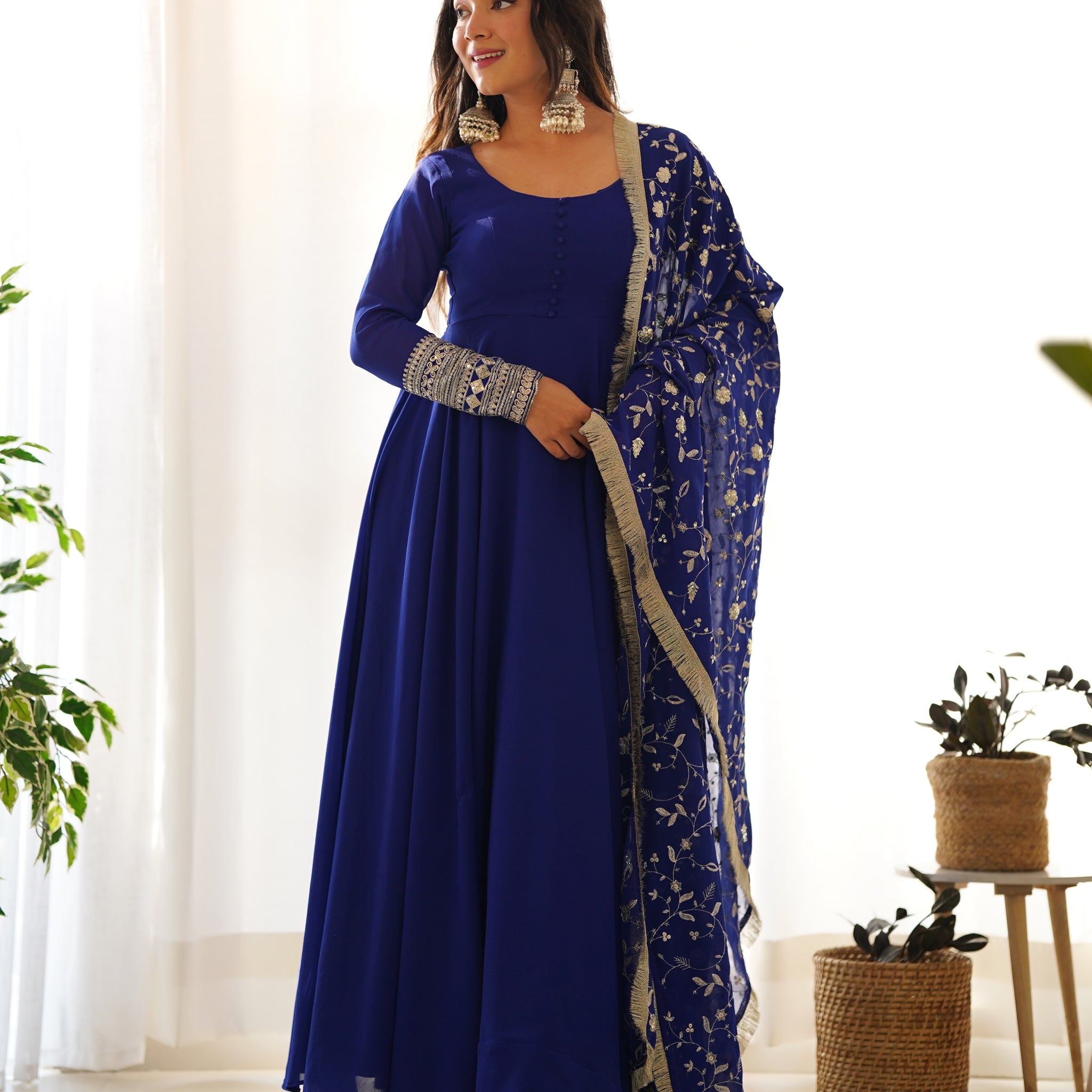 Royal Blue Color Soft Georgette With Heavy Embroidery Work Dupatta Anarkali Suit