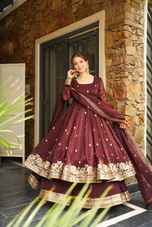 Azira Maroon Premium Anarkali Suit Set for Women with Dupatta