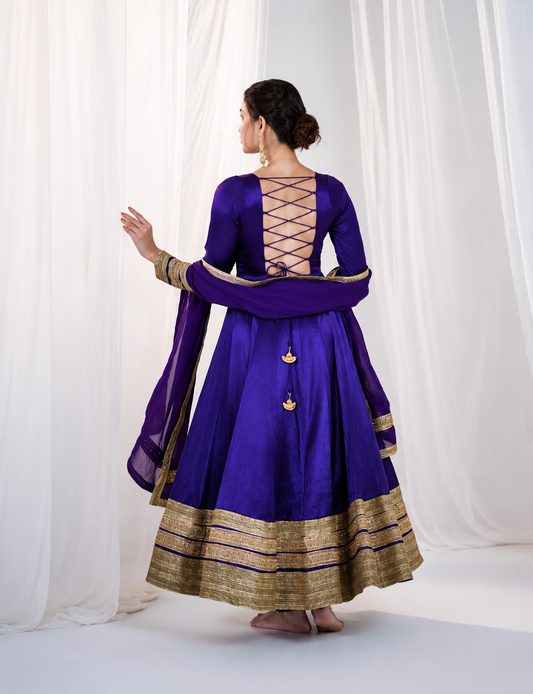 Purple Embroidered Anarkali Gown Set for Women with Dupatta