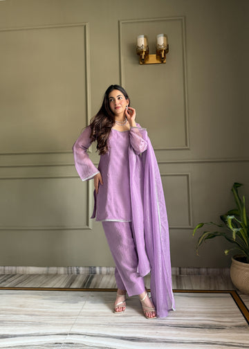Elegant Party Wear Lavender Crunchy Silk with Swarovski Silk Salwar palazzo Suit Kurta Set  Party Wear | Farewell, Sangeet, Wedding Ready