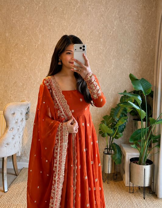 Fenta Pink Embroidered Anarkali Suit Set for Women with Dupatta