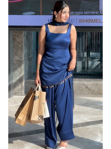 Party Wear Navy Blue Farshi Suit Set for Women