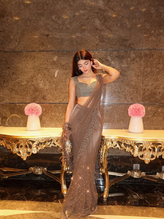 Luxury Party Wear Designer Net Ready To Wear Saree
