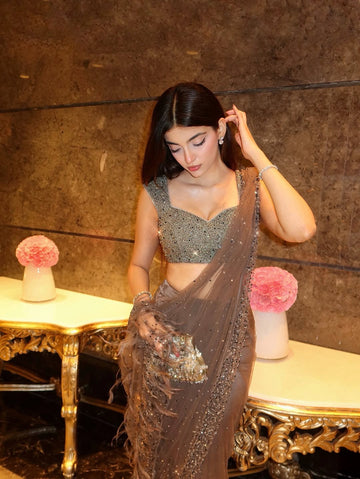 Wedding Special Ready To Wear Net Saree with Sequins Saree