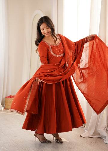 Gulabo Pink Angrakha Style Anarkali Gown for Women with Dupatta