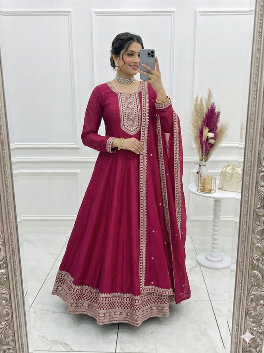 Dark Pink Premium Quality Anarkali Suit Set for Women