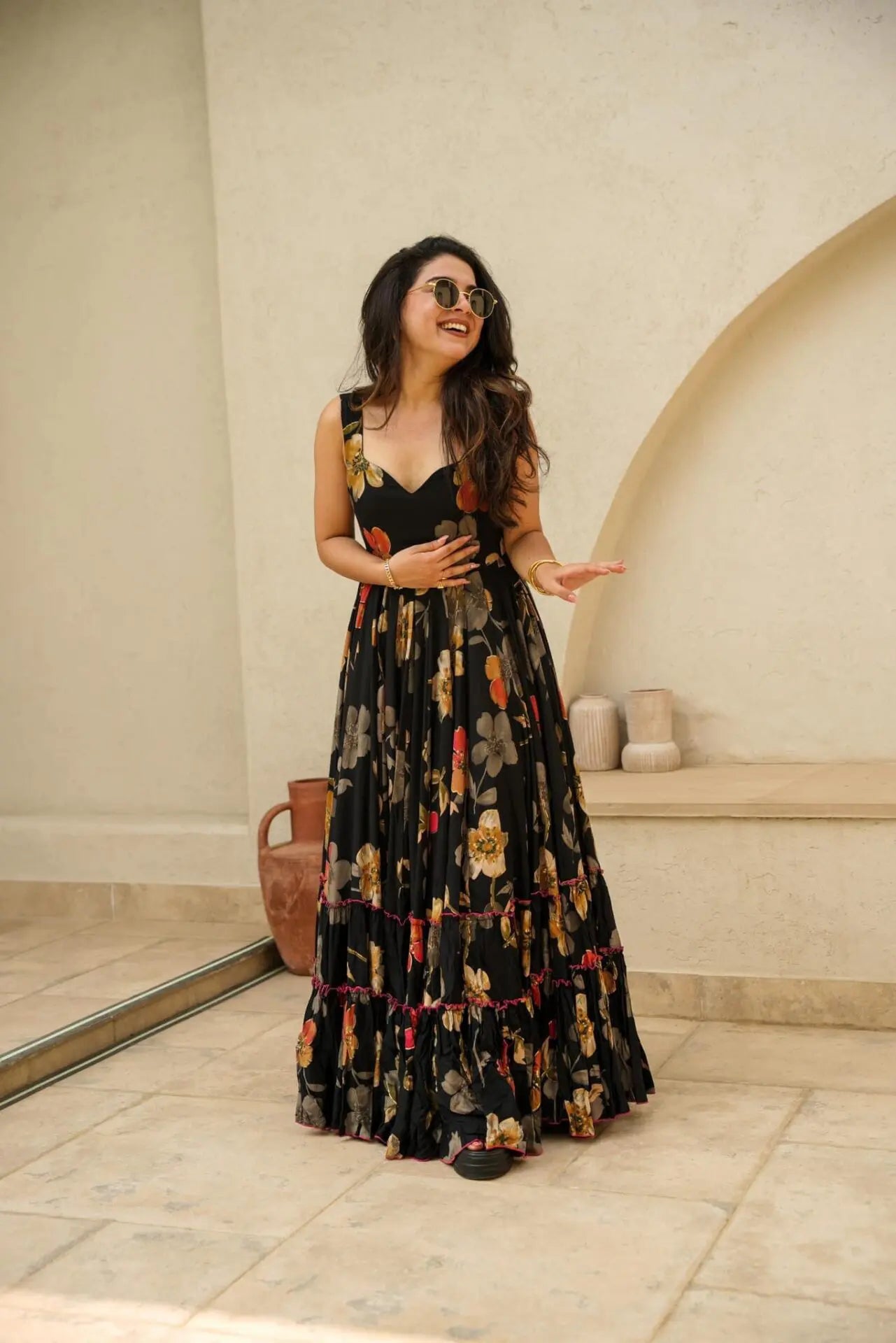 long black floral dress Two Pieces Prom Dresses A-line Scoop Prom Dress/Evening D SELINADRESS %0D%0AColor%20may%20vary%20due%20to%20lighting%20on%20images Off-The-Shoulder Black Floral Lace Long