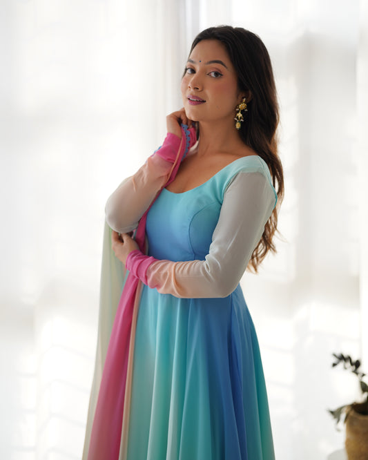 Colorful Dazzling Fox Georgette Anarkali Suit for Weddings & Festivities