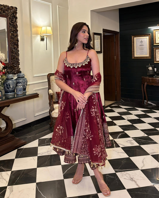 Premium Wine Anarkali Dress for Women | Anarkali Suit For Wedding