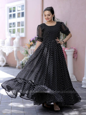 Latest Black Printed Gown For Women
