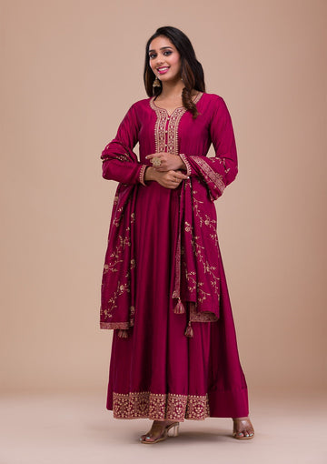 Maroon Zariwork Readymade Sharara Kameez 3 Piece Set