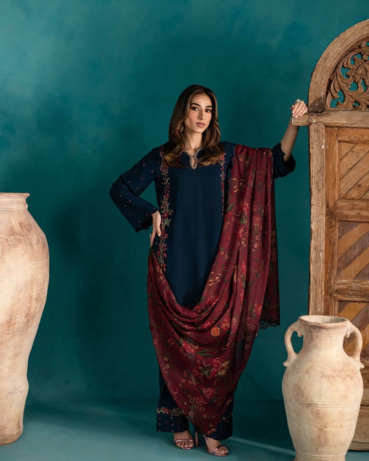 Marvelous Sequence Work Navy Blue Color Plazzo Suit