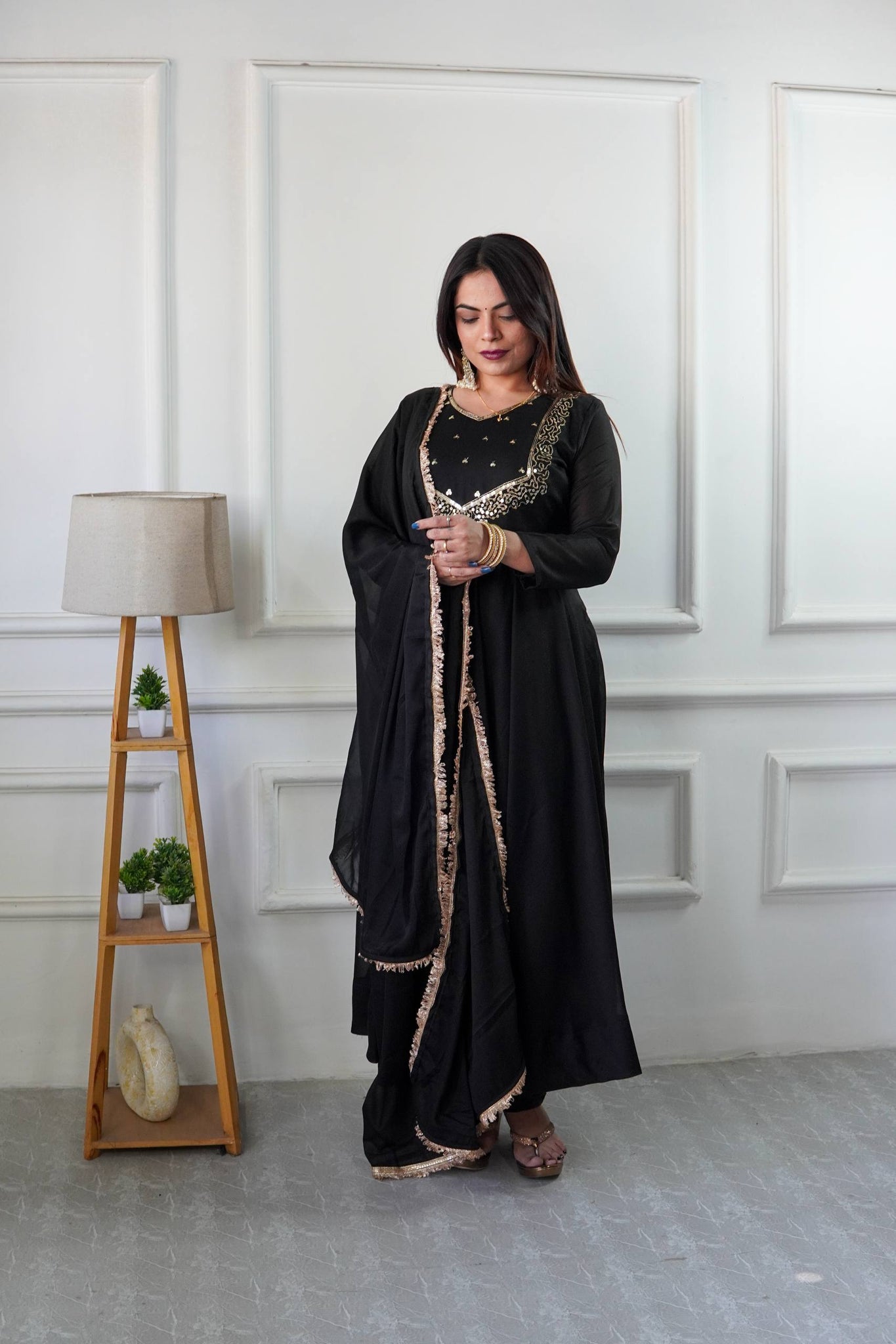 Moonlight Black Color Star Georgette With Embroidery Work Anarkali Gown