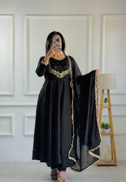 Moonlight Black Color Star Georgette With Embroidery Work Anarkali Gown