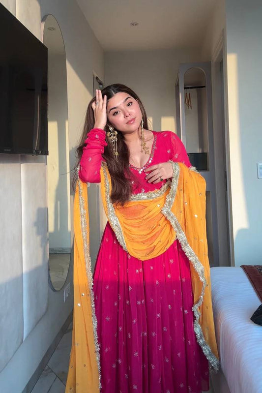 Nandita Rani Pink Anarkali Gown And Dupatta With Silver Embelishment For Function