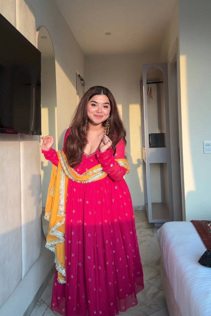 Nandita Rani Pink Anarkali Gown And Dupatta With Silver Embelishment For Function