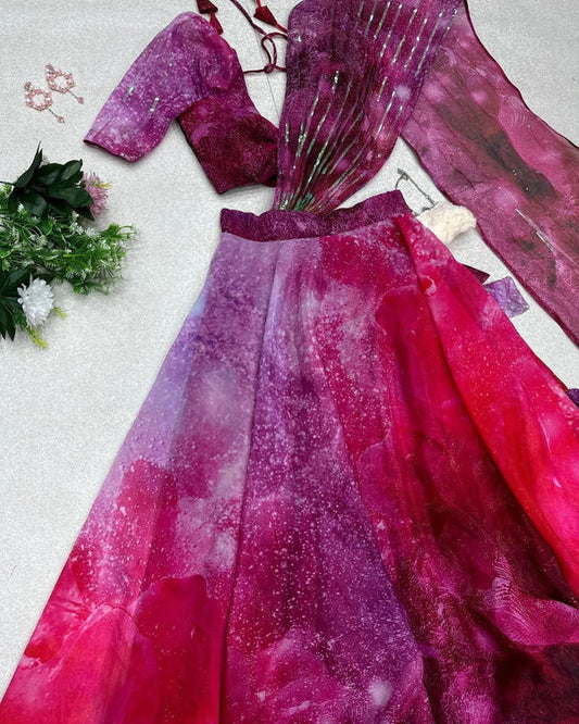 New Pattern Pink And Wine Color Lehenga Choli