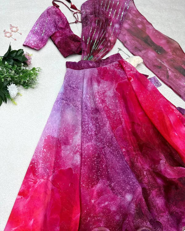 New Pattern Pink And Wine Color Lehenga Choli