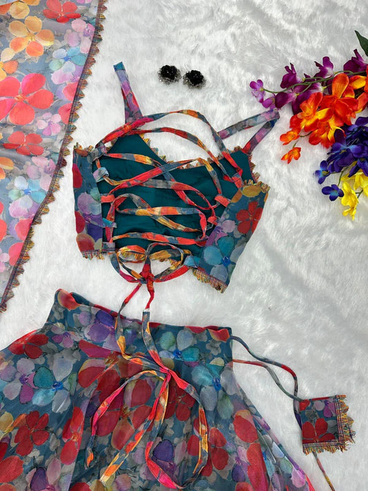 Organza Silk Multi Print Wonderful Lehenga Choli