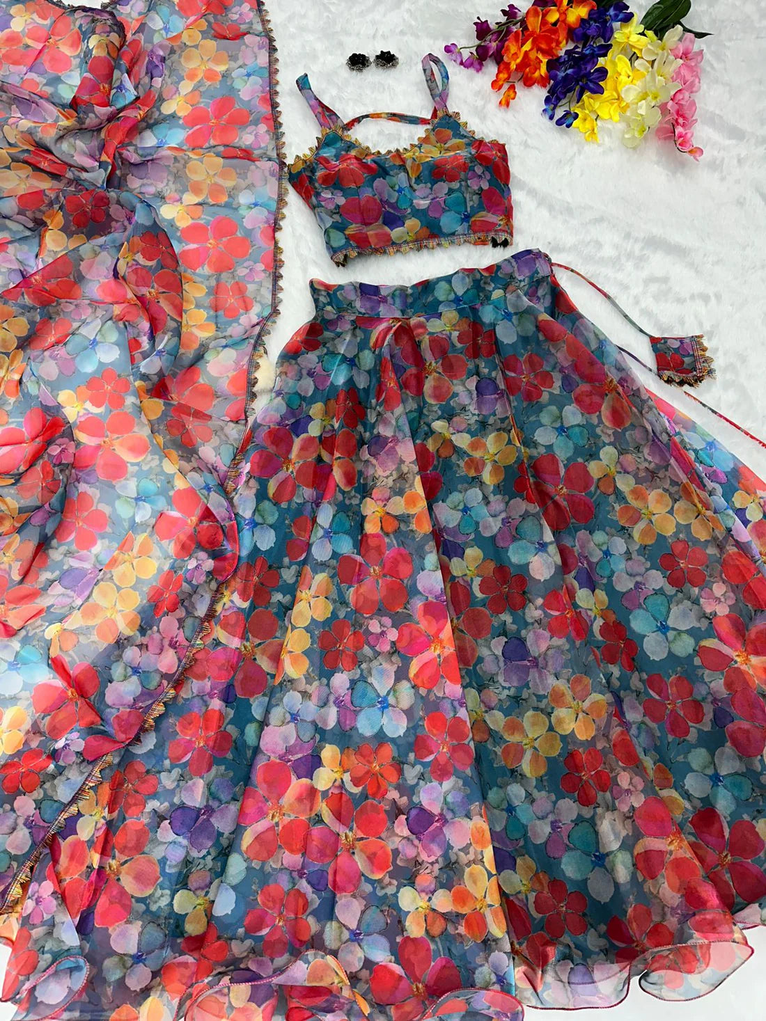 Organza Silk Multi Print Wonderful Lehenga Choli