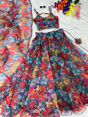 Organza Silk Multi Print Wonderful Lehenga Choli
