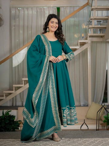 Opulent Anarkali Suit Set for Women - Roman Cotton Kurta with Dupatta