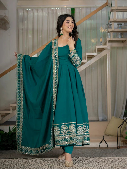 Opulent Anarkali Suit Set for Women - Roman Cotton Kurta with Dupatta