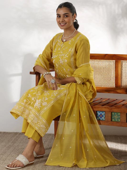 Party Wear Yellow Embroidery Worked Salwar Suit Set With Dupatta