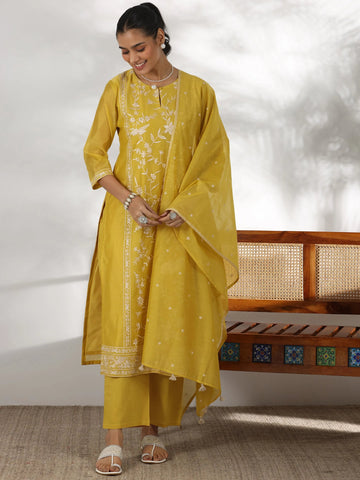 Party Wear Yellow Embroidery Worked Salwar Suit Set With Dupatta