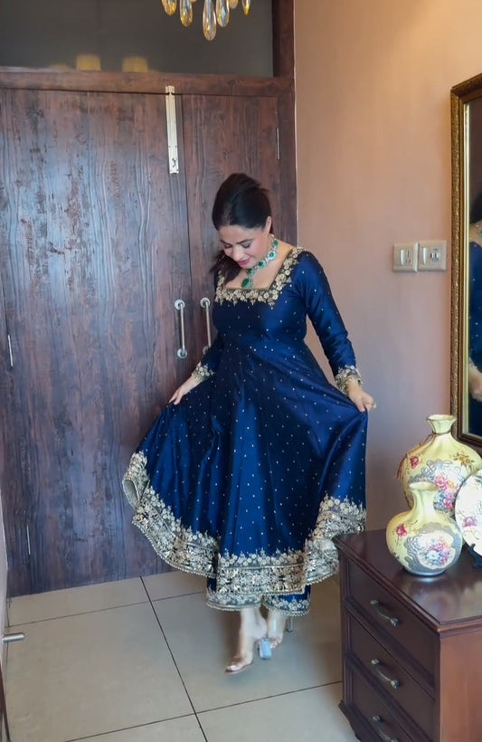 Prachi's Blue Havy Vichitra Silk Designer Suit Set