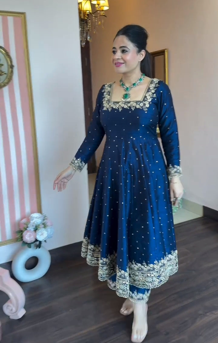 Prachi's Blue Havy Vichitra Silk Designer Suit Set