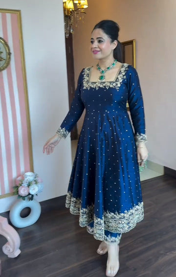 Prachi's Blue Havy Vichitra Silk Designer Suit Set