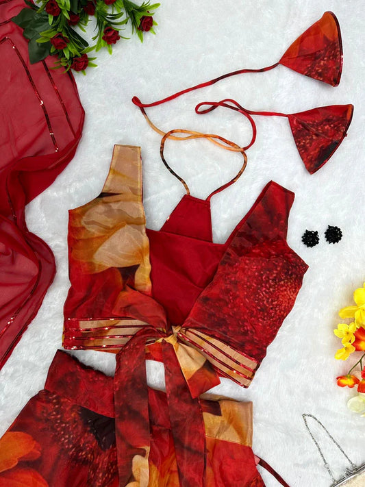 Pretty Multi Color Flower Print Lehenga Choli