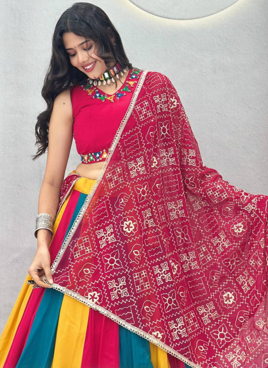 Readymade Navratri Special Multicolor Cotton Mirror Work Lehenga Choli